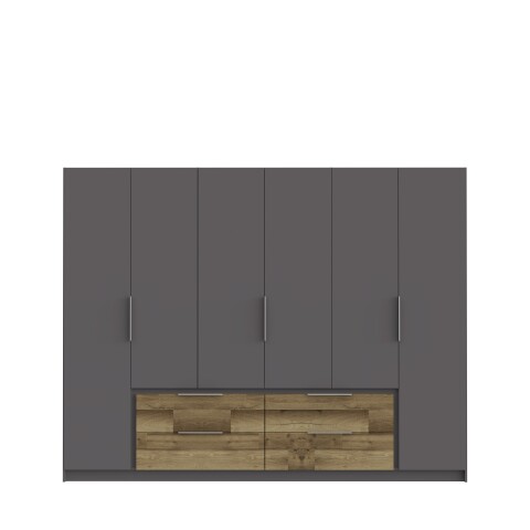Drehtürenschrank >LUANO< 4 Schubladen, 6 Türen, Weiss / Wolfram Grau - 269,7x210,5x60cm (BxHxT)