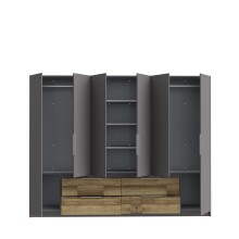Drehtürenschrank >LUANO< 4 Schubladen, 6 Türen, Weiss / Wolfram Grau - 269,7x210,5x60cm (BxHxT)