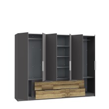 Drehtürenschrank >LUANO< 4 Schubladen, 6 Türen, Weiss / Wolfram Grau - 269,7x210,5x60cm (BxHxT)