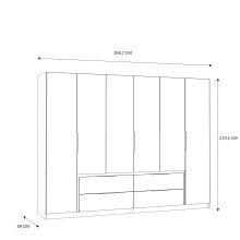 Drehtürenschrank >LUANO< 4 Schubladen, 6 Türen, Weiss / Wolfram Grau - 269,7x210,5x60cm (BxHxT)