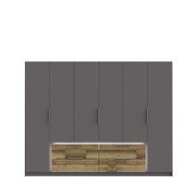 Drehtürenschrank >LUANO< 4 Schubladen, 6 Türen, Weiss / Wolfram Grau - 269,7x210,5x60cm (BxHxT)