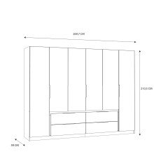 Drehtürenschrank >LUANO< 4 Schubladen, 6 Türen, Weiss / Wolfram Grau - 269,7x210,5x60cm (BxHxT)