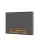 Drehtürenschrank >LUANO< 4 Schubladen, 6 Türen, Weiss / Wolfram Grau - 269,7x210,5x60cm (BxHxT)