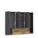 Drehtürenschrank >LUANO< 4 Schubladen, 6 Türen, Weiss / Wolfram Grau - 269,7x210,5x60cm (BxHxT)