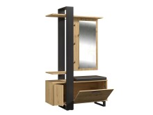 Garderobe >MARACAY< in Artisan Eiche / Schwarz - 119,8x198,2x43cm (BxHxT)