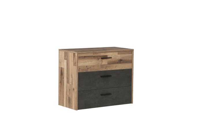 Kommode >RICCIANO< 3 Schübe, Stabeiche / Betonoptik Dunkelgrau - 99,8x79,9x41,5cm (B/H/T)