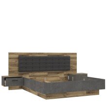 Bettgestell >RICCIANO< Liegefl. 180x200cm, Stabeiche / Betonoptik - 296,5x120x209,9cm (B/H/T)