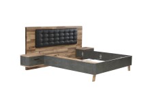 Bettgestell >RICCIANO< Liegefl. 180x200cm, Stabeiche / Betonoptik - 296,5x120x209,9cm (B/H/T)