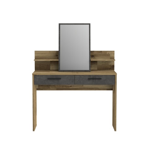 Schminktisch >RICCIANO< Spiegel, 2 Schübe, Betonoptik / Stabeiche - 114,5x147,1x41,3cm (B/H/T)