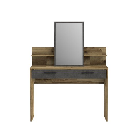 Schminktisch >RICCIANO< Spiegel, 2 Schübe, Betonoptik / Stabeiche - 114,5x147,1x41,3cm (B/H/T)