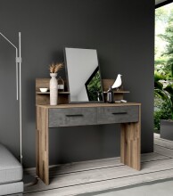 Schminktisch >RICCIANO< Spiegel, 2 Schübe, Betonoptik / Stabeiche - 114,5x147,1x41,3cm (B/H/T)