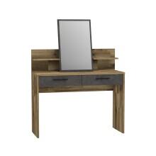 Schminktisch >RICCIANO< Spiegel, 2 Schübe, Betonoptik / Stabeiche - 114,5x147,1x41,3cm (B/H/T)