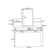 Schminktisch >RICCIANO< Spiegel, 2 Schübe, Betonoptik / Stabeiche - 114,5x147,1x41,3cm (B/H/T)