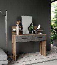Schminktisch >RICCIANO< Spiegel, 2 Schübe, Betonoptik / Stabeiche - 114,5x147,1x41,3cm (B/H/T)