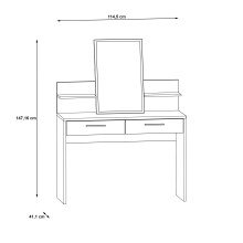 Schminktisch >RICCIANO< Spiegel, 2 Schübe, Betonoptik / Stabeiche - 114,5x147,1x41,3cm (B/H/T)