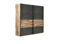 Schwebetürenschrank >RICCIANO< 2 Böden, 2 Stangen, Stabeiche/ Dunkelgrau - 220,1x210,5x61,2cm (B/H/T)