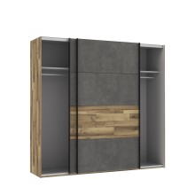 Schwebetürenschrank >RICCIANO< 2 Böden, 2 Stangen, Stabeiche/ Dunkelgrau - 220,1x210,5x61,2cm (B/H/T)