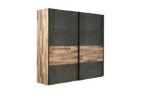 Schwebetürenschrank >RICCIANO< 2 Böden, 2 Stangen, Stabeiche/ Dunkelgrau - 220,1x210,5x61,2cm (B/H/T)