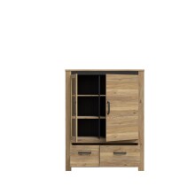 Stauraumvitrine >SAN CAYETANO< 2 Türen, 2 Schübe, Mauvella Eiche - 111,7x143,7x42,2cm (B/H/T)