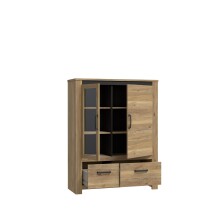 Stauraumvitrine >SAN CAYETANO< 2 Türen, 2 Schübe, Mauvella Eiche - 111,7x143,7x42,2cm (B/H/T)