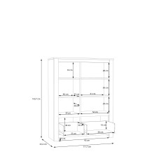 Stauraumvitrine >SAN CAYETANO< 2 Türen, 2 Schübe, Mauvella Eiche - 111,7x143,7x42,2cm (B/H/T)