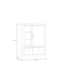 Stauraumvitrine >SAN CAYETANO< 2 Türen, 2 Schübe, Mauvella Eiche - 111,7x143,7x42,2cm (B/H/T)
