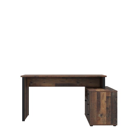 Eckschreibtisch >Tempra 2< 3 Schübe, Old – Wood Vintage / Schwarz - 120,6x74,9x151,4cm (B/H/T)