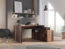 Eckschreibtisch >Tempra 2< 3 Schübe, Old – Wood Vintage / Schwarz - 120,6x74,9x151,4cm (B/H/T)