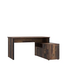 Eckschreibtisch >Tempra 2< 3 Schübe, Old – Wood Vintage / Schwarz - 120,6x74,9x151,4cm (B/H/T)