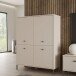 Highboard >SALVATRICE< 4 Türen, 8 Fächer, in sand - 113,7x144x41,5cm (B/H/T)