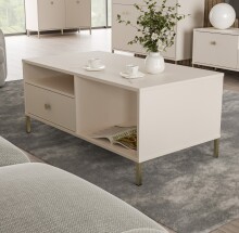Couchtisch >SALVATRICE< 2 Schübe, 2 Fächer, in sand - 110x48x60cm (B/H/T)