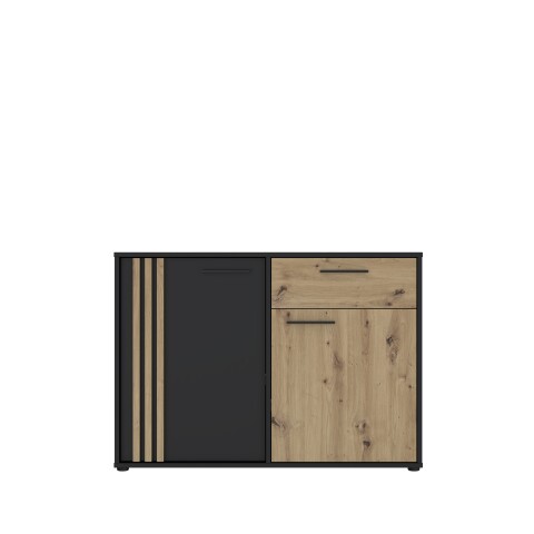 Sideboard >CARDIGAN< 2 Türen, 1 Schub, Artisan Eiche / Schwarz - 115,8x82,3x34,3cm (BxHxT)