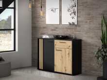 Sideboard >CARDIGAN< 2 Türen, 1 Schub, Artisan Eiche / Schwarz - 115,8x82,3x34,3cm (BxHxT)