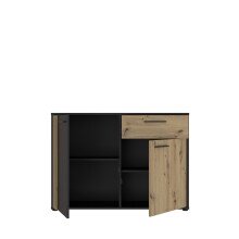Sideboard >CARDIGAN< 2 Türen, 1 Schub, Artisan Eiche / Schwarz - 115,8x82,3x34,3cm (BxHxT)