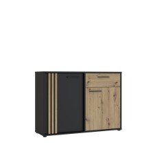 Sideboard >CARDIGAN< 2 Türen, 1 Schub, Artisan Eiche / Schwarz - 115,8x82,3x34,3cm (BxHxT)