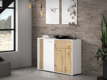 Sideboard >CARDIGAN< 2 Türen, 1 Schub, Weiss / Artisan Eiche - 115,8x82,3x34,3cm (BxHxT)