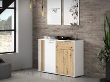 Sideboard >CARDIGAN< 2 Türen, 1 Schub, Weiss / Artisan Eiche - 115,8x82,3x34,3cm (BxHxT)