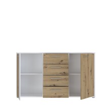 Sideboard >CARDIGAN<  2 Türen, 4 Schübe, Weiss / Artisan Eiche  - 142,6x82,3x34,3cm (BxHxT)