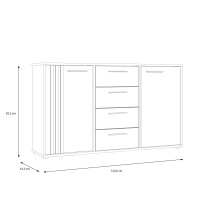 Sideboard >CARDIGAN<  2 Türen, 4 Schübe, Weiss / Artisan Eiche  - 142,6x82,3x34,3cm (BxHxT)