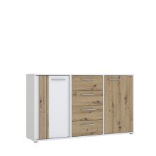 Sideboard >CARDIGAN<  2 Türen, 4 Schübe, Weiss / Artisan Eiche  - 142,6x82,3x34,3cm (BxHxT)