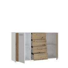 Sideboard >CARDIGAN<  2 Türen, 4 Schübe, Weiss / Artisan Eiche  - 142,6x82,3x34,3cm (BxHxT)