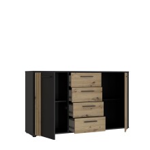Sideboard >CARDIGAN< 2 Türen, 4 Schübe, Artisan Eiche / Schwarz - 142,6x82,3x34,3cm (BxHxT)