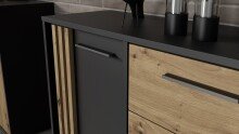 Sideboard >CARDIGAN< 2 Türen, 4 Schübe, Artisan Eiche / Schwarz - 142,6x82,3x34,3cm (BxHxT)
