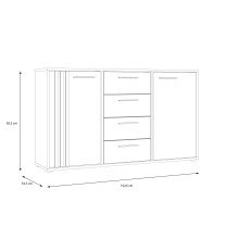 Sideboard >CARDIGAN< 2 Türen, 4 Schübe, Artisan Eiche / Schwarz - 142,6x82,3x34,3cm (BxHxT)