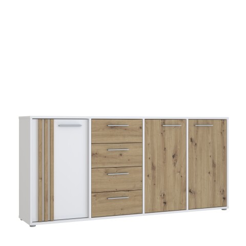 Sideboard >CARDIGAN< 3 Türen, 4 Schübe, Weiss / Artisan Eiche - 179,4x82,3x34,3cm (BxHxT)