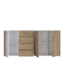 Sideboard >CARDIGAN< 3 Türen, 4 Schübe, Weiss / Artisan Eiche - 179,4x82,3x34,3cm (BxHxT)