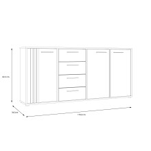 Sideboard >CARDIGAN< 3 Türen, 4 Schübe, Weiss / Artisan Eiche - 179,4x82,3x34,3cm (BxHxT)