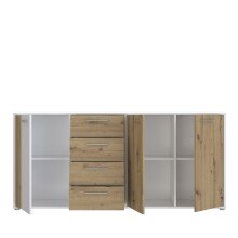 Sideboard >CARDIGAN< 3 Türen, 4 Schübe, Weiss / Artisan Eiche - 179,4x82,3x34,3cm (BxHxT)