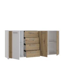 Sideboard >CARDIGAN< 3 Türen, 4 Schübe, Weiss / Artisan Eiche - 179,4x82,3x34,3cm (BxHxT)