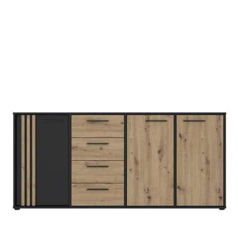 Sideboard >CARDIGAN< 3 Türen, 4 Schübe, Artisan Eiche / schwarz - 179,4x82,3x34,3cm (BxHxT)